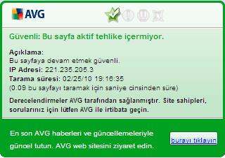 8.6.3. AVG Arama Kalkanı AVG Search-Shield açik durumdayken Internet'te dolasirken Yahoo!, Google, Bing, Altavista, Yandex vb.