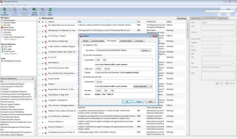 Mendeley Dosya Organizatörü Mendeley ayrıca PDF dosyalarınızı uygun yapılandırılmış klasörde organize edebilir ve
