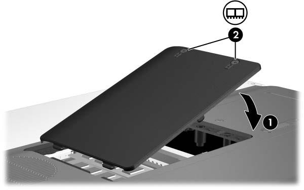 Bellek modülleri ekleme veya değiştirme 10. Bellek modülü bölmesi kapağındaki çıkıntıları bilgisayardaki çentiklerle hizalayın. 11. Kapağı kapatın 1. 12.