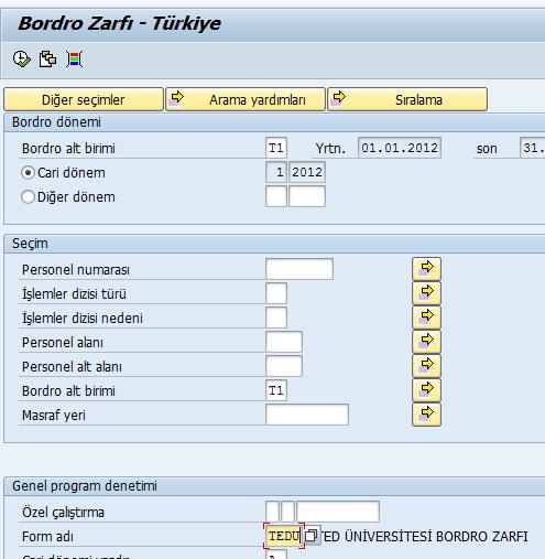 4. Genel program denetimi" bölümünde "Form adı" alanına İstanbul Şehir Üniversitesi için tanımlanmış bordro zarfı adını giriniz.