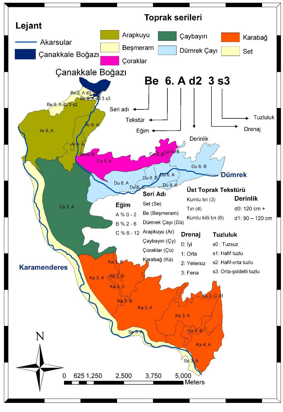 T. Everest, H. Özcan seri tanımlanmıştır (Şekil 3). Çalışma kapsamında her bir seri toprağının eğim, derinlik, üst toprak tekstürü, tuzluluk ve drenaj özelliklerine göre toplam 18 faz belirlenmiştir.