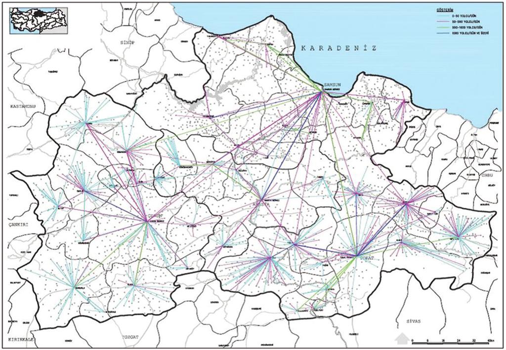 Örneğin Tokat kent merkezinin ilçeleriyle olan ilişkisi ve ilçelerin yarattığı trafik hacimleri bölgenin diğer kentlerinin ilçeleriyle olan ilişkilerinden daha fazladır.