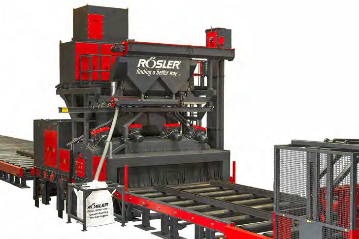 RRB Rulolu konveyör kumlama makineleri Plakaları, profilleri ve boruları işlemek için Kolay değiştirilebilir manganlı çelik kaplamaya sahip manganlı çelik gövde Tüm makinelerde fırça ve hava