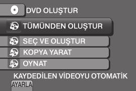 Tüm Dosyaları Yedekleme Hazırlık: Video kaydediciyi DVD yazıcıya bağlayın.! modunu seçin. 1 [TÜMÜNDEN OLUŞTUR]'u seçin. 2 İstediğiniz menüyü seçin.