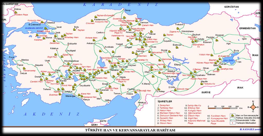 Han/Kervansaray Amacı Konaklama yapısı olarak belli bir yol/güzergah boyunca inşa edilmiş olan han-kervansarayların yapılış