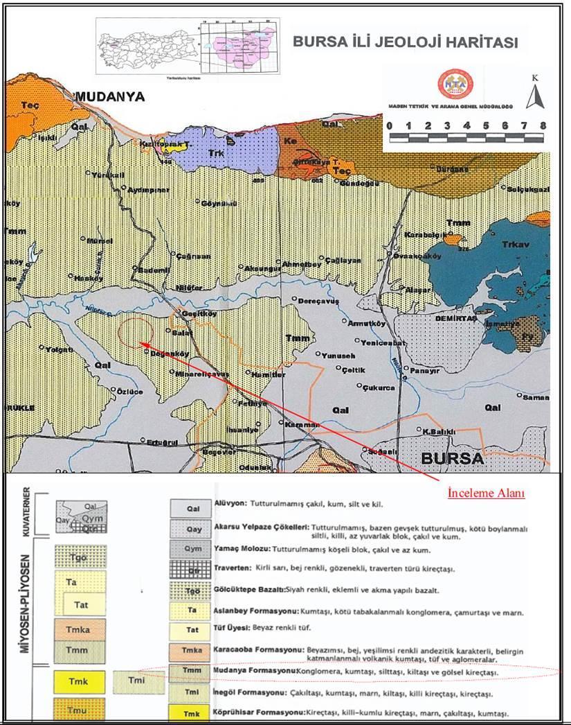 Şekil 6-1 de Proje sahasının altında alüvyon çökellerinin yanı sıra Mudanya formasyonunun varlığı da görülmektedir.