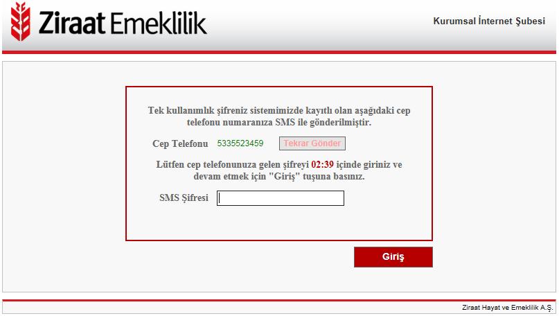 Ziraat Emeklilik Kurumsal İnternet Şube Giriş Ekranı 1. GİRİŞ Firma tarafından yetkilendirilen temsile yetkili kişi/kişilere ait T.C.