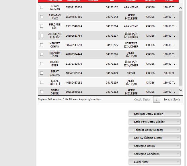 4.d Grup Sözleşmeleri Listesi Grup Görüntüleme menüsü ile işlem yapılmak istenen grup/grup sözleşmeleri