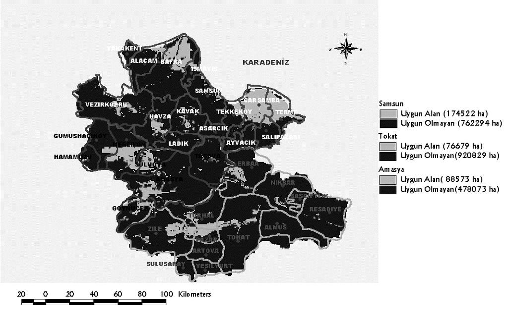 Orta Karadeniz Bölgesinde Potansiyel Kanola (Brassisca napus L.) Üretim Alanlarının Belirlenmesinde Coğrafi Bilgi Sistemleri (Cbs) Tekniklerinin Kullanımı Şekil 4.