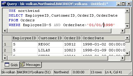 Örnek: Berlin deki veya Amerika daki üreticileri listelemek istediğimizde; SELECT SupplierID,CompanyName,City,C ountry FROM Suppliers WHERE Country='USA'