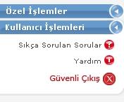 8. ÖZEL İŞLEMLER VE ÇARPRAZ SATIŞ ARACI Özel işlemler bölümüne herhangi bir sayfada sol alt köşedeki Özel işlemler linki tıklanarak erişilebilir.