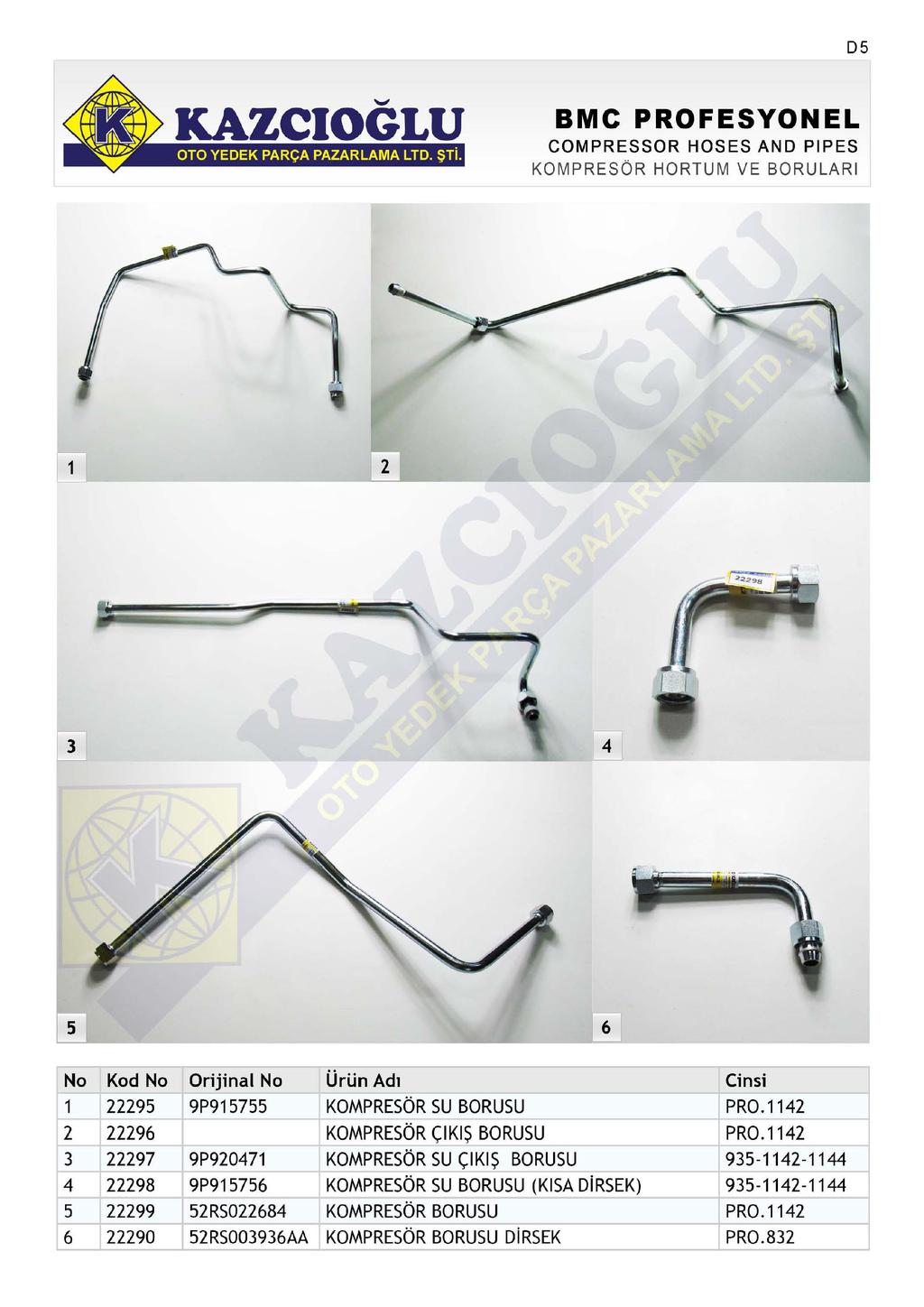 D COMPRESSOR HOSES AND PIPES KOMPRESÖR HORTUM VE BORULARI 6 9 9P97 96 97 9P907 98 9P976 99 RS068 6 90 RS0096AA Ürün Adı KOMPRESÖR SU BORUSU PR0.