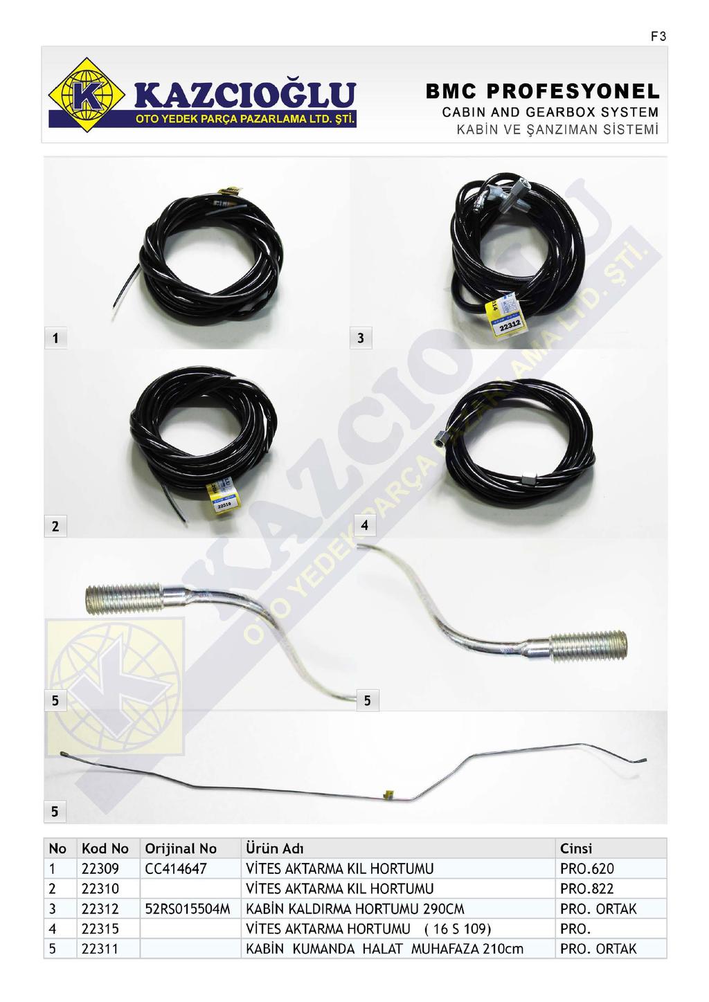 F CABIN AND GEARBOX SYSTEM KABiN VE ŞANZlMAN SiSTEMi 09 ((67 0 RS00M Ürün Adı ViTES AKTARMA KIL HORTUMU PR0.