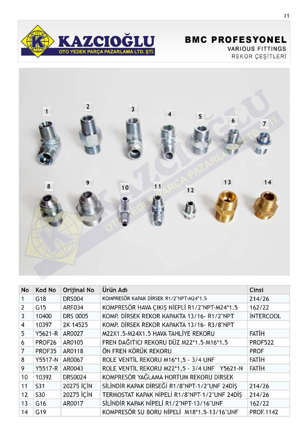 VARIOUS FITTINGS REKOR ÇEŞiTLERi 6 7 9 0 G8 DRS00 G ARF0 000 DRS 000 097 K Y6-R AR007 6 PROF6 AR00 7 PROF AR08 8 Y7-N AR0067 9 Y7-R AR00 0 09 DRS00 07 için 0 07 için G6 AR007 G9 Ürün Ad KOMPRESÖR