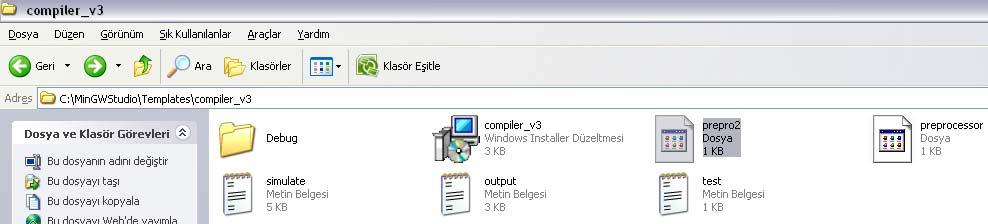 Şekil 4.1. İşlemci için tasarlanan derleyicisi klasörünün içeriği Derleme sonucunda oluşan output.txt dosyası kullanıcı tarafından ise proje klasörünün içerisine atılır.