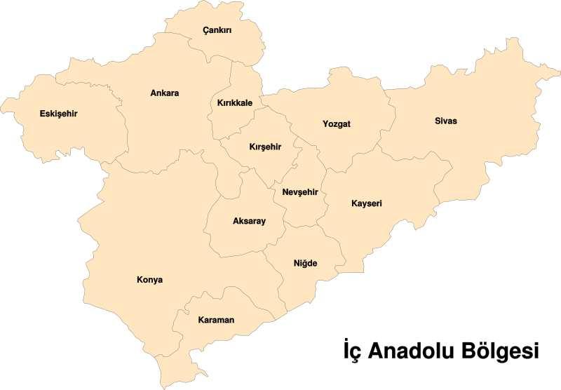 Şekil 3.1 İç Anadolu Bölgesi haritası 3.