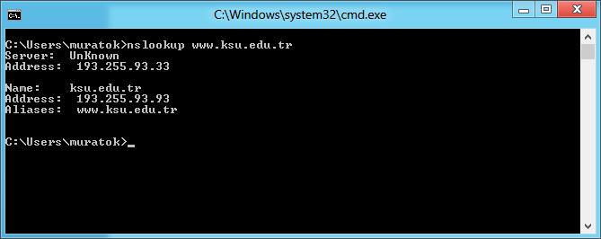 Windows Ağ Komutları nslookup