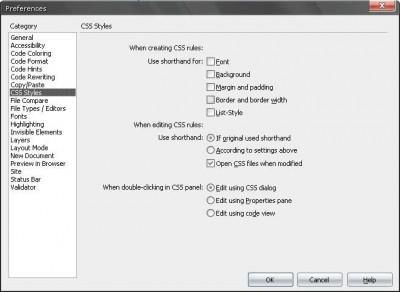 CSS stil ayarları When Creating CSS Rules o Use Shorthand For: DW ın yeni stil yaratırken hangi CSS parametreleri için hıızlı yazma özelliğini kullanacağını belirtir.