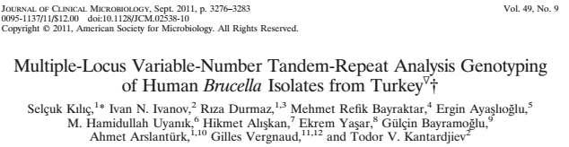 Türkiye nin değişik bölgelerinden, 2001 2008 arası, 162 insan Brucella izolak (B. melitensis: 161, B.