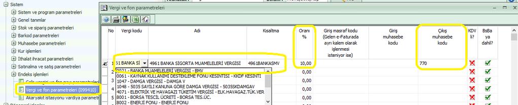 Bu alanlarda yapılacak tanımlamalar ile tanımlanan kalemleri içeren e-fatura