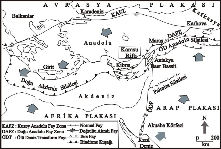 Türkoğlu na uzanan orta kısım ve Türkoğlu ndan Akdeniz e Amanos fayını da içine alarak uzanan güneybatı kısmı olmak üzere üç kısımdan oluşmuştur.