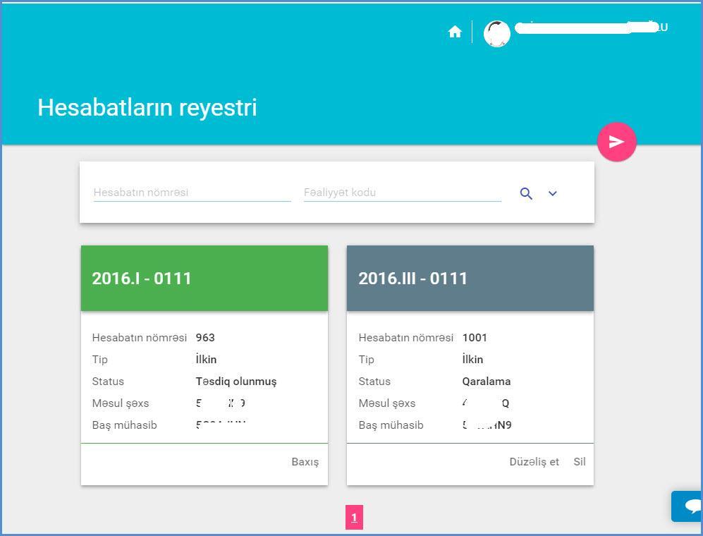 Axtarılan hesabatı tapıb baxış etmək üçün axtarış şərtlərini daxil edib