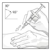 Şekil 3 İğne tamamen cildinize girdiği zaman cildi tutan elinizi çekiniz. Serbest elinizle, enjektörü stabilize etmek için dibine yakın yerden tutunuz.