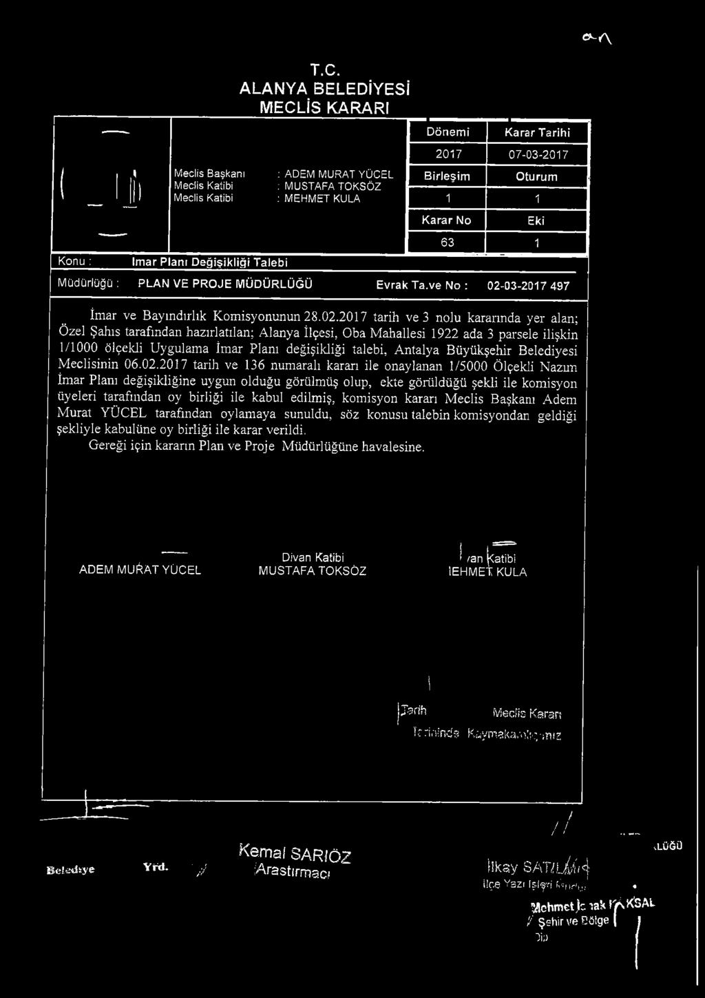 03-2017 497 İm ar ve Bayındırlık K om isyonunun 28.02.