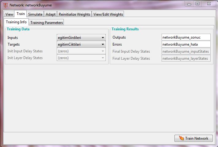 Ağ yaratıldıktan sonra Train butonu ile eğitim işlemi tamamlanmış olur. Şekil 3.23 MATLAB ta oluşturulan ağın eğitimi 3.