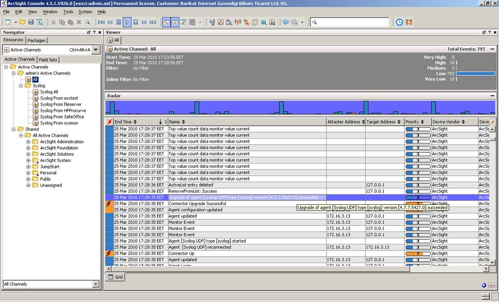 Container sürüm yükseltmesinin başarılı olduğuna dair mesaj görüntülenir: ArcSight