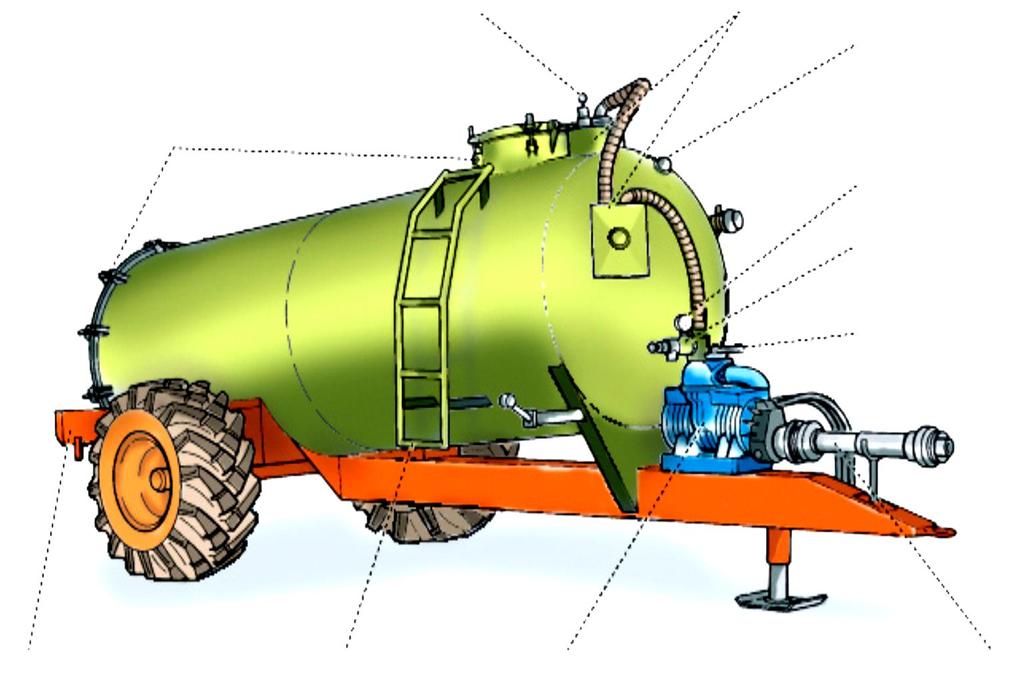 Kompresörlü Tankerli Sıvı Ahır Gübresi Dağıtma Makinası Sıvı gübre basınç sınırlayıcısı Taşırma klapeleri Tankerdeki gübre seviyesi göstergesi