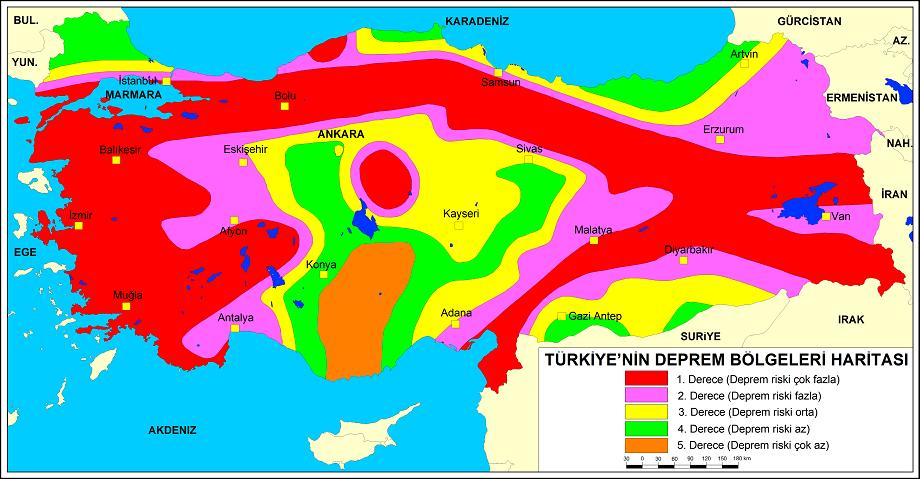 95 Türkiye deki Depreme Dayanıklı Yapıların Sismik İzolasyon Tiplerinin İncelenmesi ġekil 10: Türkiye Deprem Bölgeleri Haritası Şekil 10' da da görüldüğü üzere ülkemizde 1. ve 2.