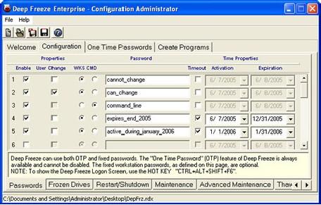 Deep Freeze Configuration Admin Farklı yükleme dosyaları