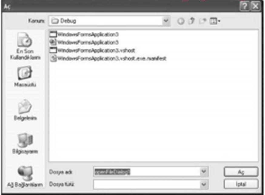 openfiledialog.showdialog() opendialog pencerisinin açılmasını sağlayan koddur. Bir butonun click olayına yazıldığında dosya windowsun bilindik dosya açma ekranı karşımıza çıkar.