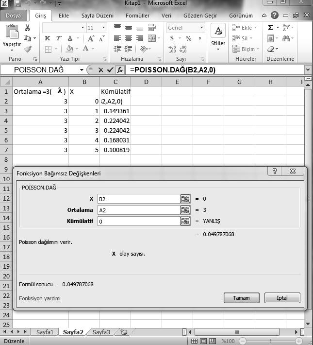 Örnek 5.16 dek verlen problemn excel programında çözümü çn önce fonksyon ekle (fx) tuşuna basılarak buradan statstksel fonksyonlar seçlr.