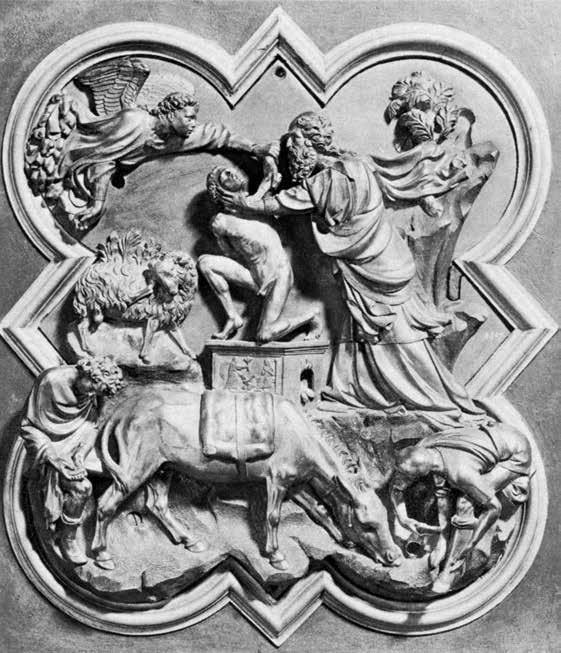 Resim 78. FILIPPO BRUNELLESCHI, Hz. İbrahim in İshak ı Kurban Etmesi, 1401, bronz kabartma, kısmen altın yaldızlı. Bargello, Floransa.