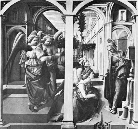 Resim 24a. FILIPPO LIPPI, Meryem e Müjde: Endişe, 1440-1460, pano. S. Lorenzo, Floransa.
