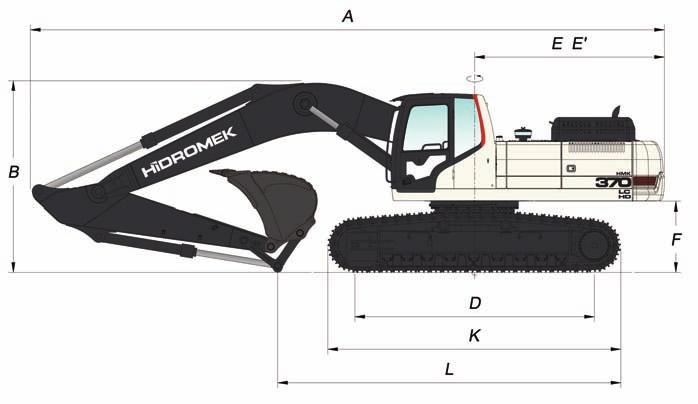 HMK 370LC HD ÖLÇÜLER GENEL ÖLÇÜLER Bom Ölçüsü *6.100 mm (LC) 6.500 mm (NLC) Arm Ölçüsü 2.200 mm *2.600 mm 2.200 mm 2.600 mm 3.200 mm 4.000 mm A - Toplam Uzunluk 11.000 mm 10.930 mm 11.420 mm 11.