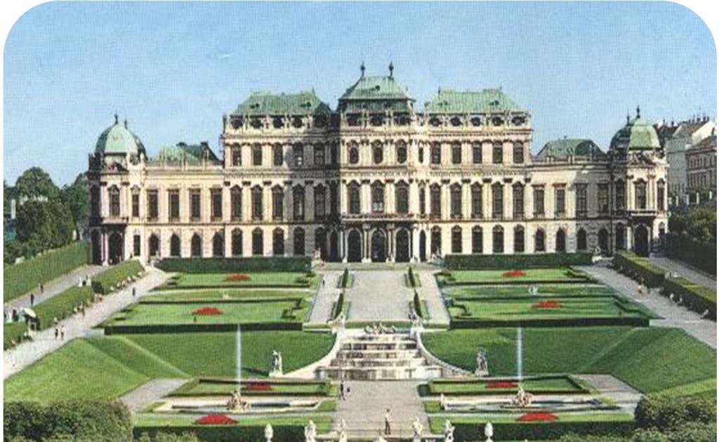 Rönesans ve Barok etkisi ile düzenlenmiş olan Belvedere sarayının arka bahçesinin bir bölümü.