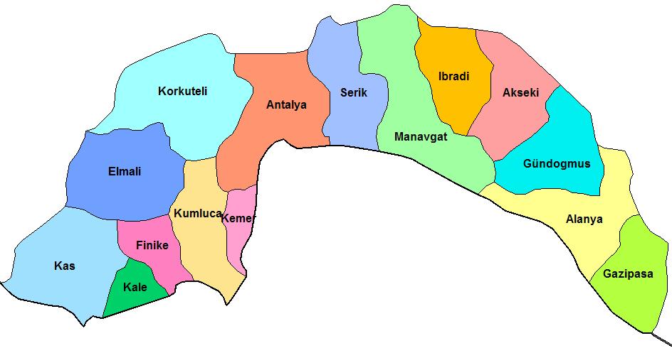 6. ÖZEL VERİLER 6.1. Antalya İli Antalya ili Anadolu'nun güneybatısında 29 201-32 351 doğu boylamları ile 36 071-37 291 kuzey enlemleri arasında yer alır. Yüzölçümü 20.