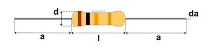 Axial Resistor ower rating Body length (l) Body diameter (d) Lead length (a) Lead diameter (da) Watt mm mm mm mm 1/8 (0.125) 3.0 ± 0.3 1.8 ± 0.