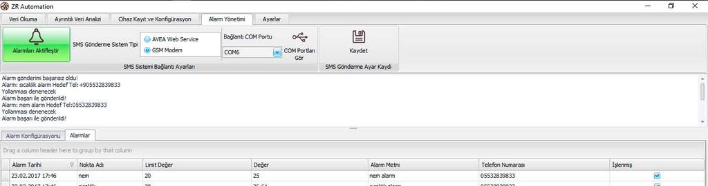Alarmları Aktifleştir butonuna basınız SMS alarmla ilgili yaptığınız ayarları kaydetmek için bu butona basınız