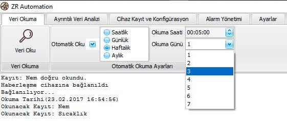 Ayrıca Otomatik Oku seçeneği mevcut olup saatlik okuma gerçekleştirebilirsiniz.