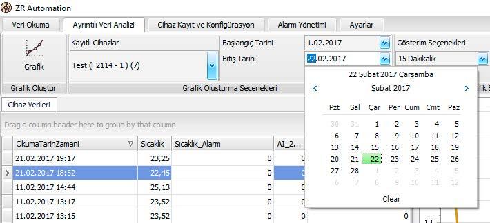 05. AYRINTILI VERİ ANALİZİ ZR Automation yazılımına bağlı cihazlarınızdan okuduğunuz verilerin analizini yapmanız için veri analizi tablosu ve veri analizi grafiği sunulmuştur.