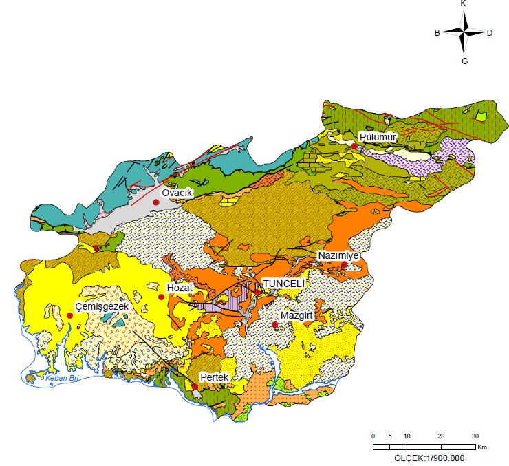 Tunceli ili jeoloji haritası (MTA, 2009). Tunceli ilinin yer altı suyu rezervi (ildeki emniyetli rezerv ), 2,2 hm³/yıl olarak alınmıştır.