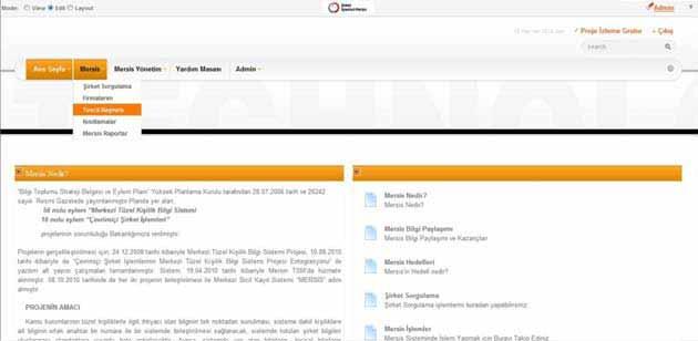 Girişini tamamlayan kullanıcı MERSİS sekmesi altında yer alan başlıklardan şirket sorgulama, firmalarım, tescil başvuru,