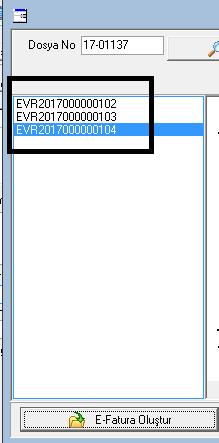 E-fatura ekranı açıldığında İhracat e-fatura no alanına yazılan numaralar ekranda listenecektir.