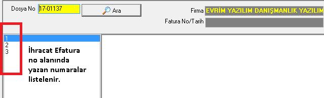 ) Çünkü İhracat E-fatura No alanına 1.ve 2. kalemler için 1 numarası verilmişti. 2 NOLU SATIR seçilip E-FATURA oluştur yapılınca sistem farklı bir E-fatura numarası oluşturacaktır.