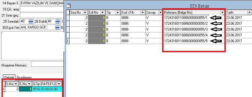 Bir fatura içinde 5 ayrı satırda olduğundan edi belge ekranına