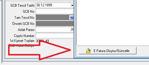 OLUŞTUR GÜNCELLE tıklanır ve fatura